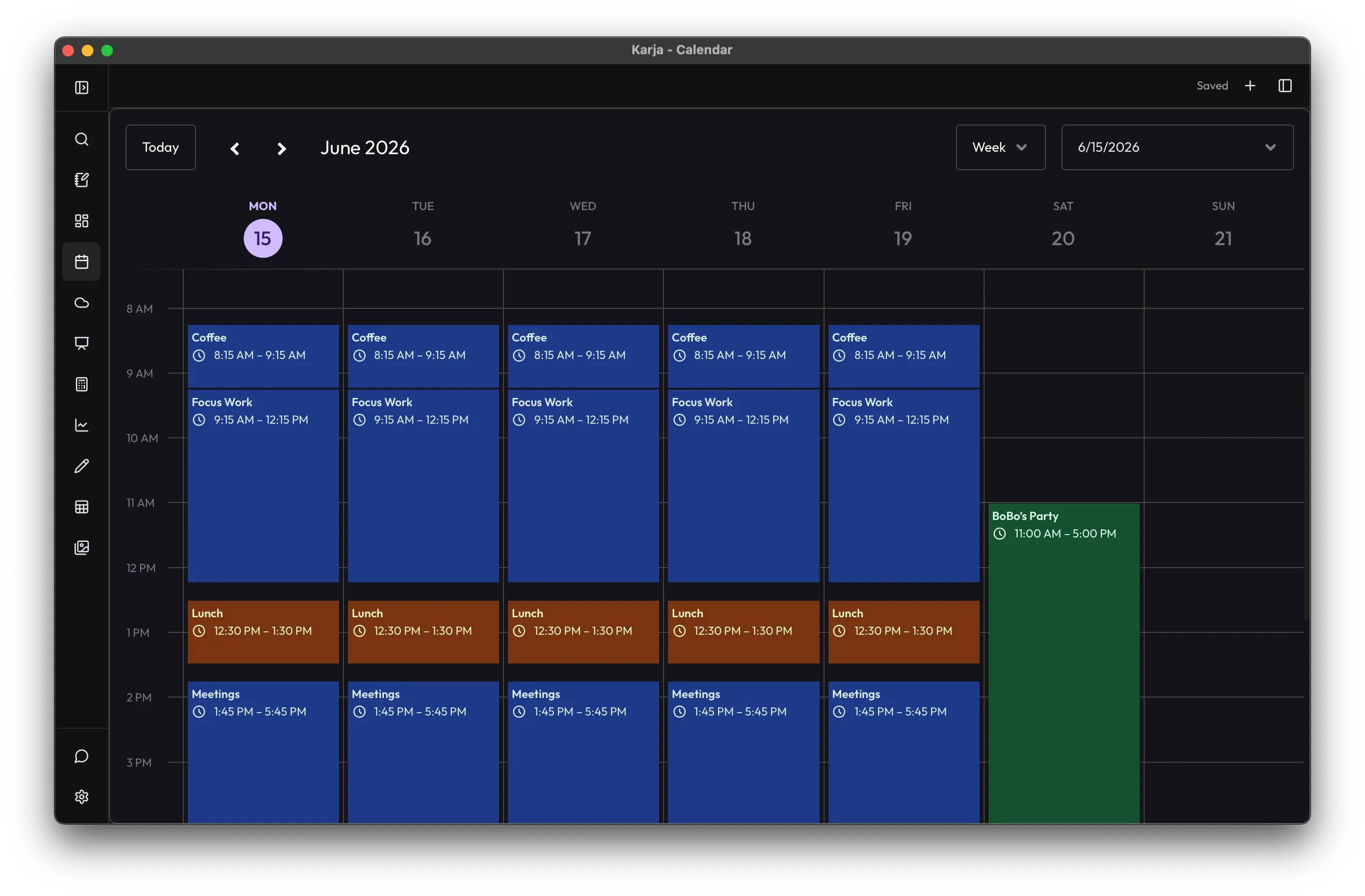 Calendar — dark theme