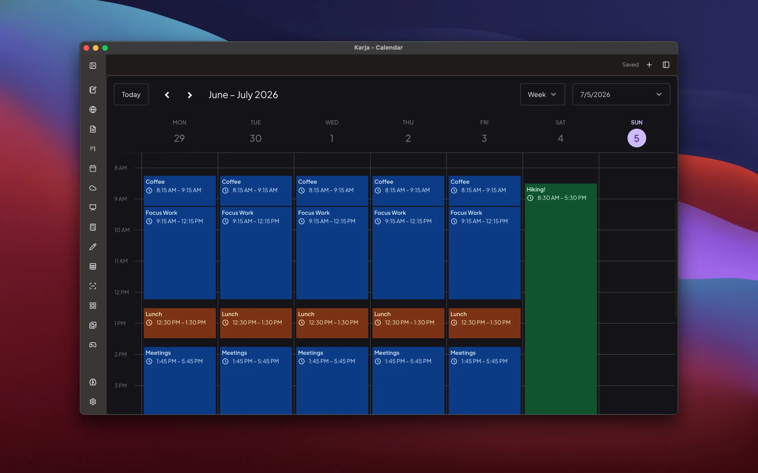 Calendar - dark theme