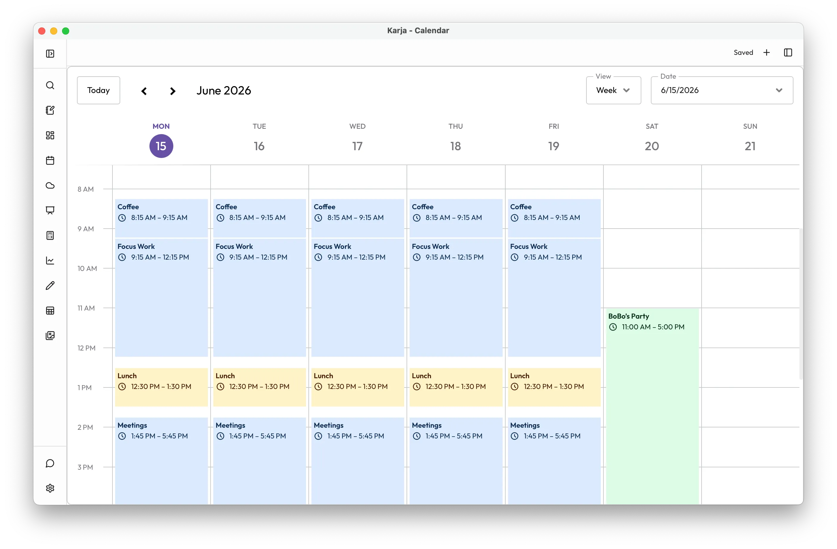 Calendar — light theme