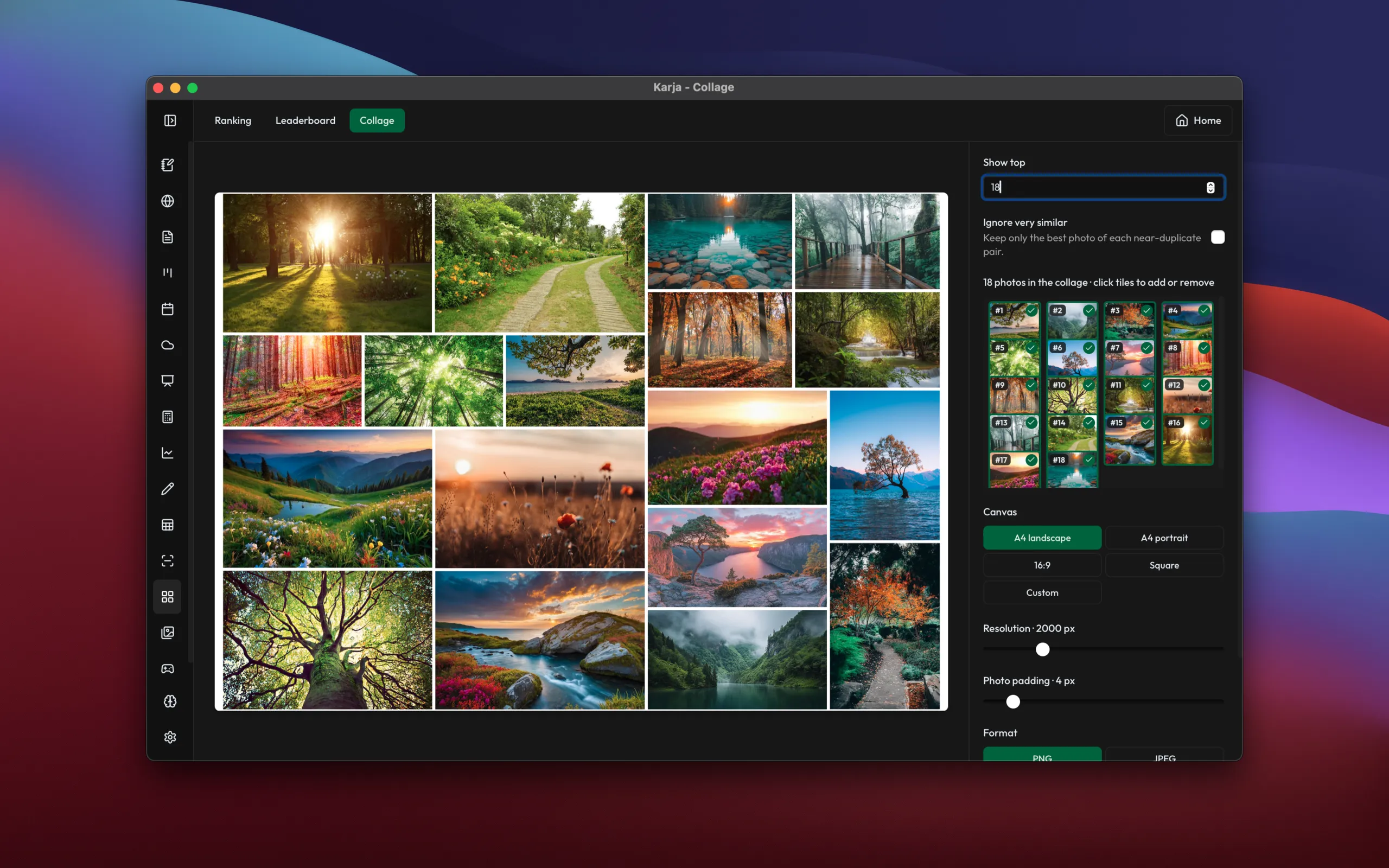 Collage - dark theme