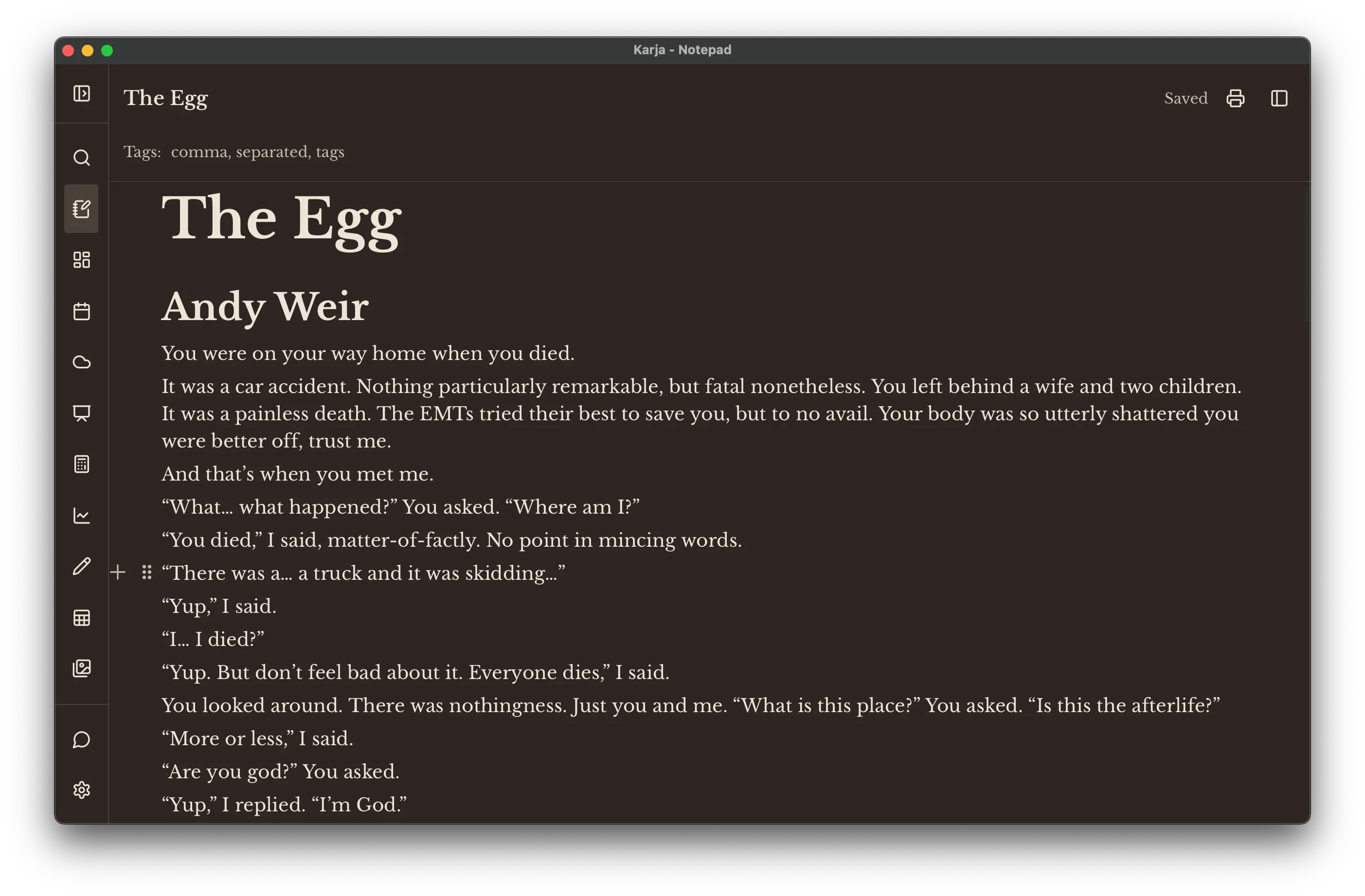 Notepad — dark theme