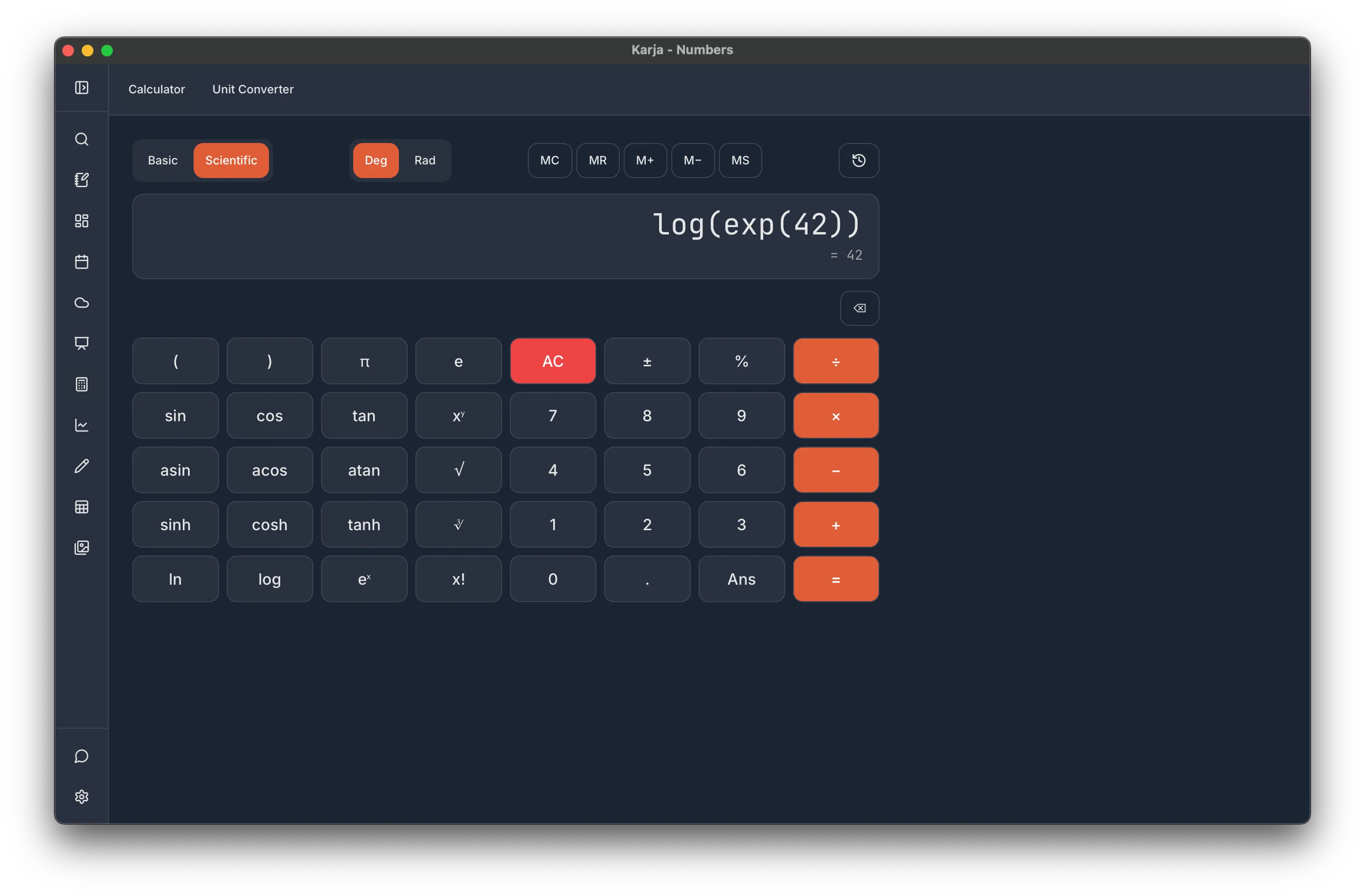Numbers — dark theme