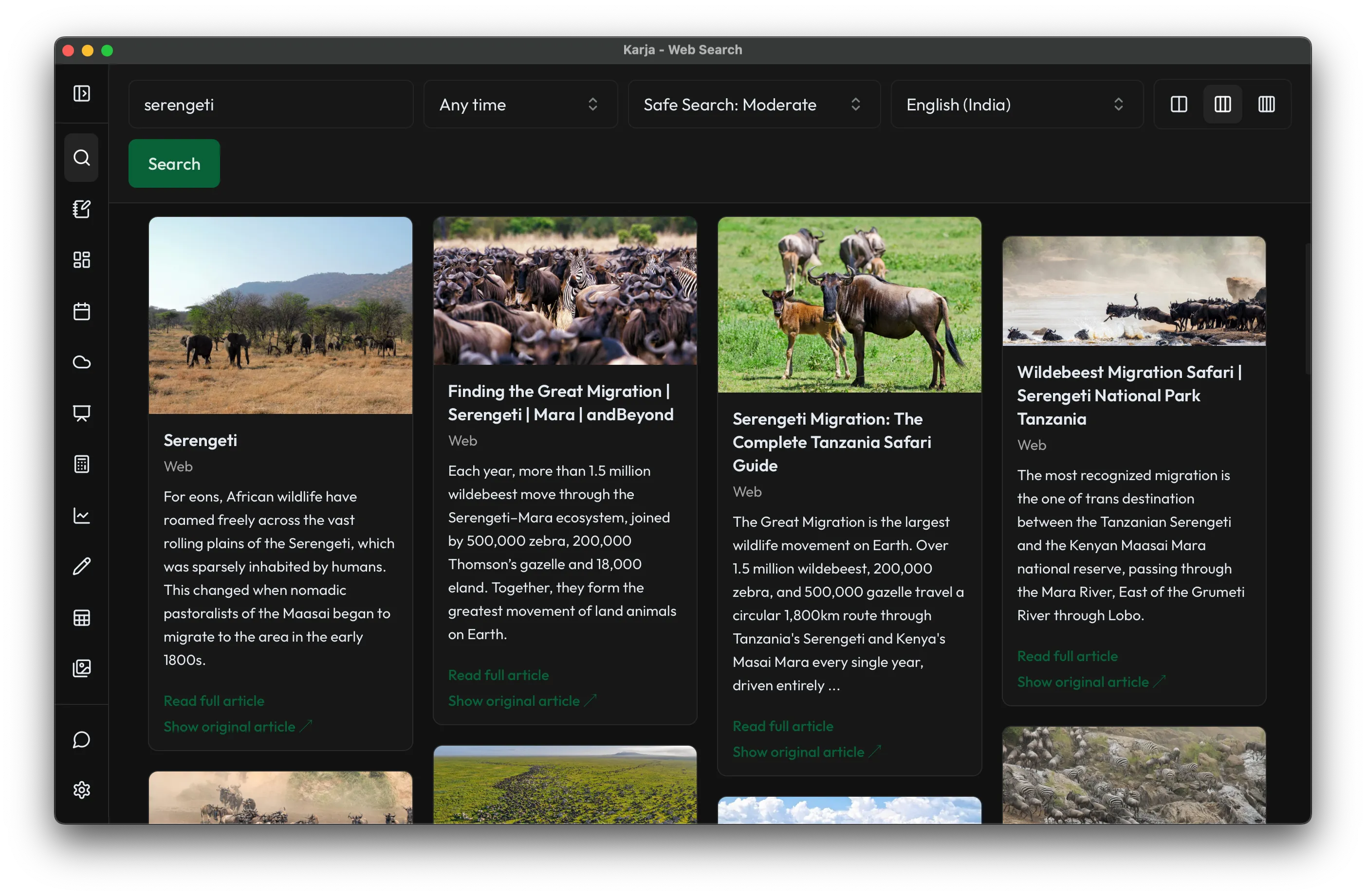 Web Search — dark theme
