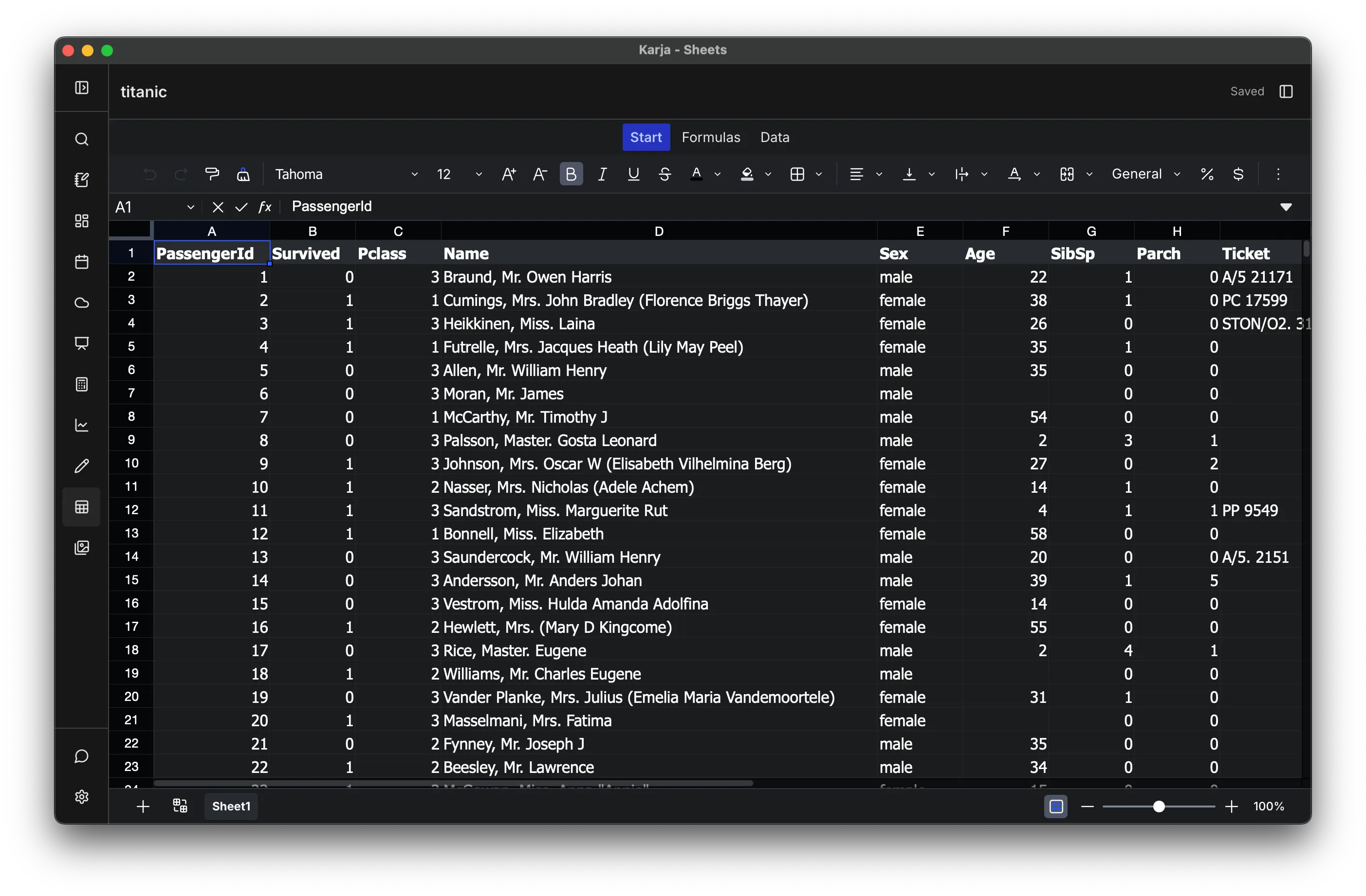 Sheets — dark theme