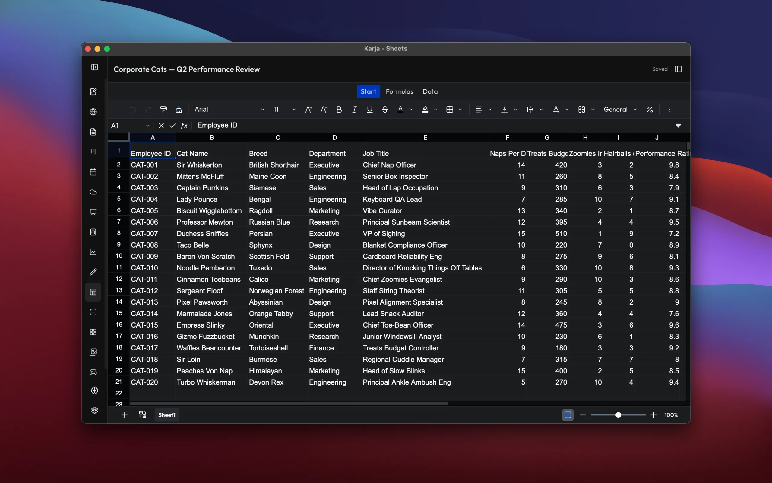 Sheets - dark theme