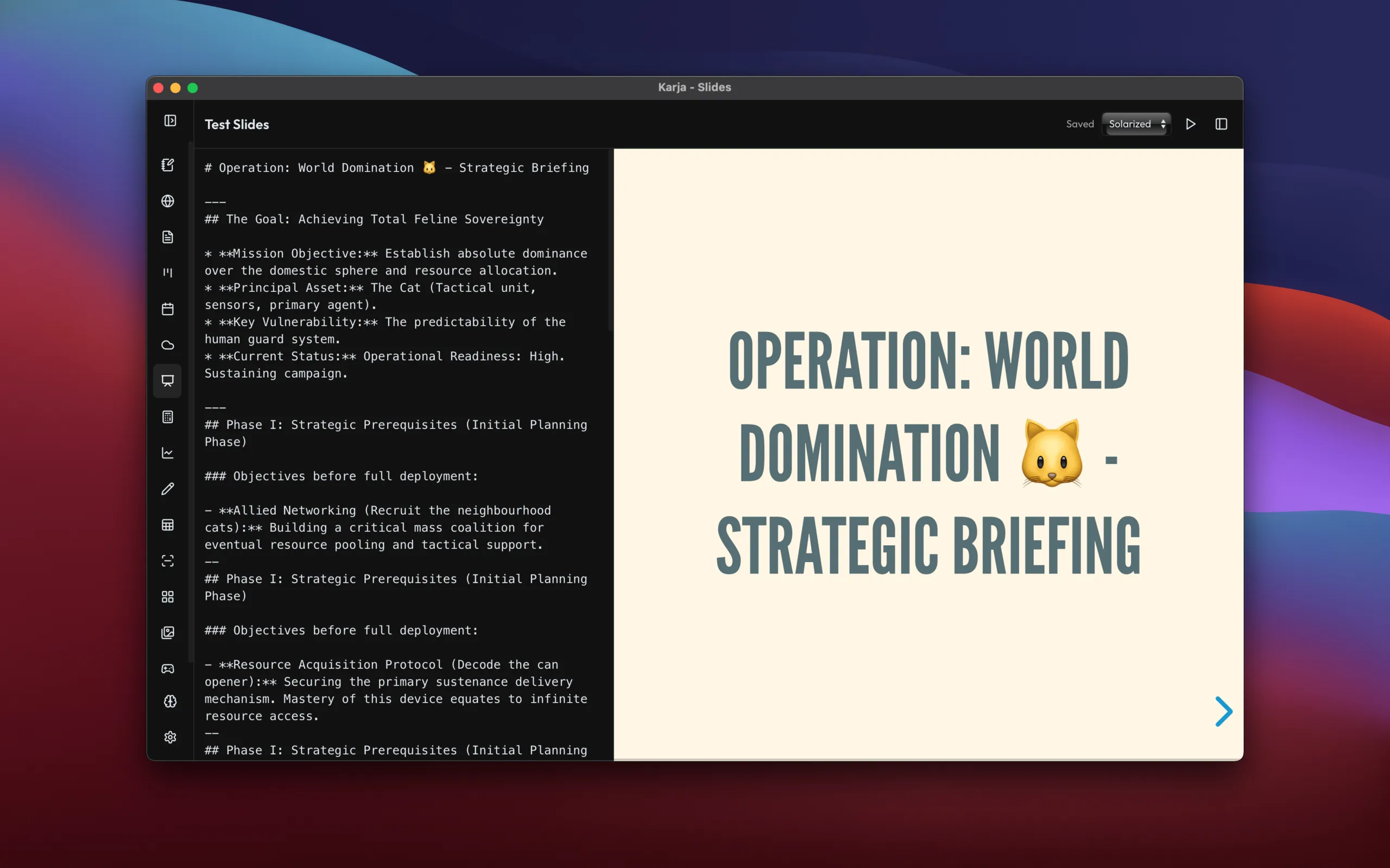Slides - dark theme
