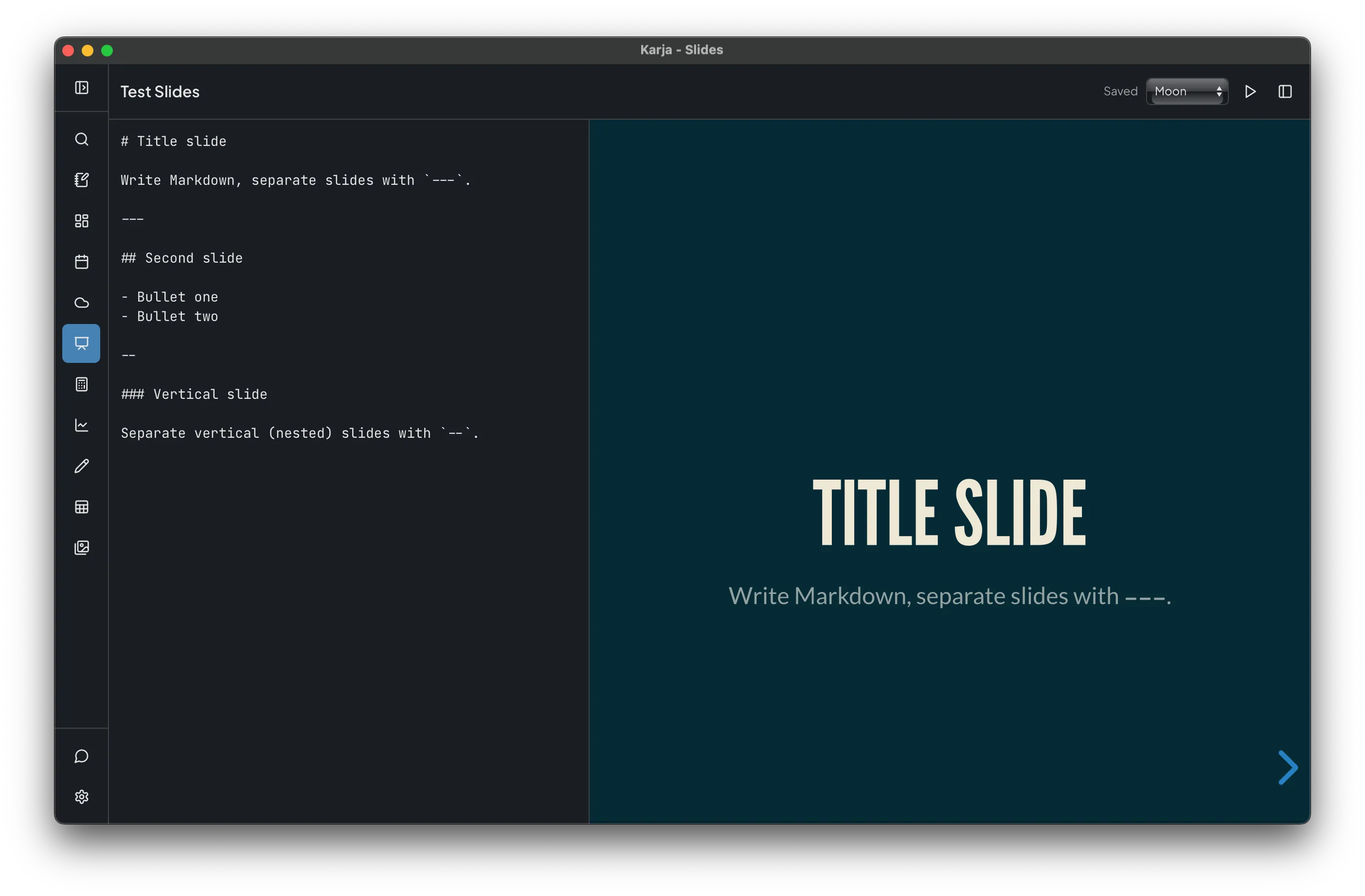 Slides — dark theme